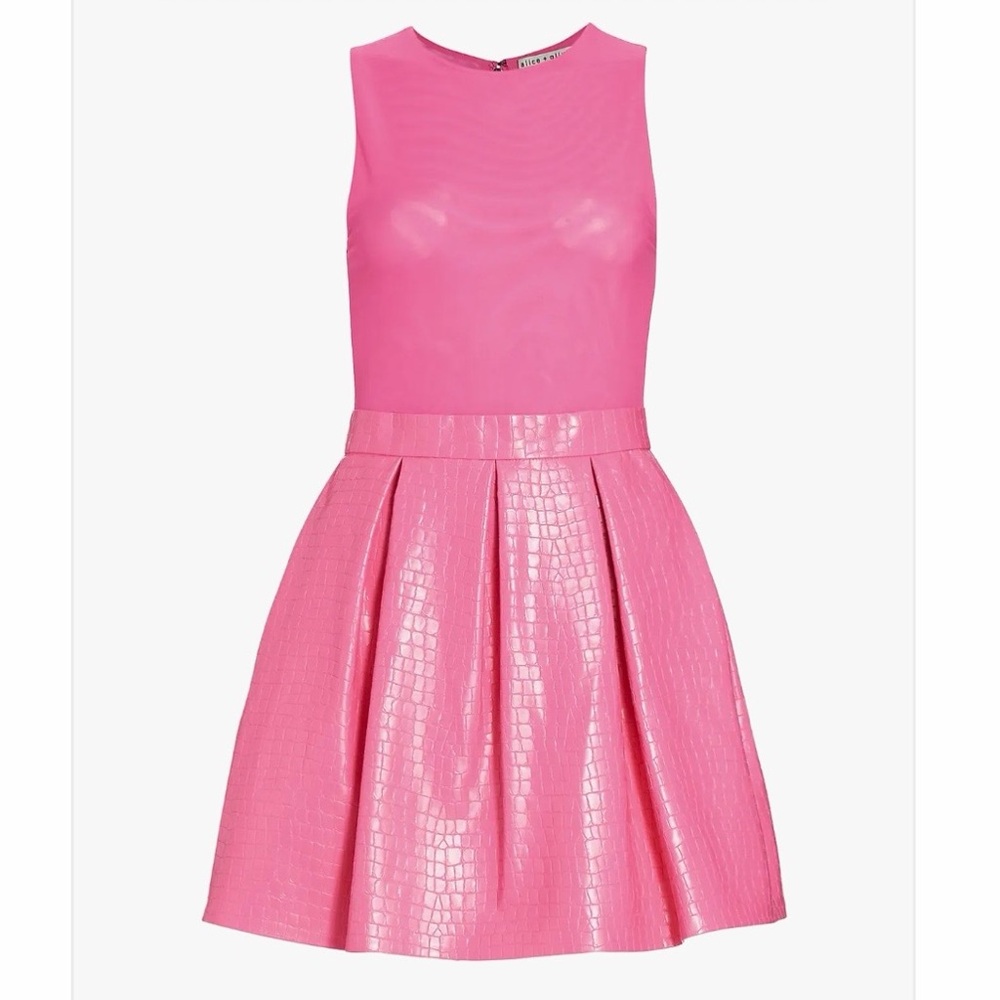 Alice & Olivia Chara Vegan Croc Mini Dress in French Rose pink